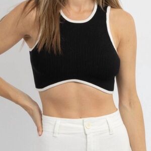 Olivaceous | Rena Ribbed Crop in Black/Ivory